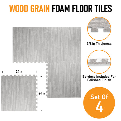 Grey Wood Grain Foam Floor Tiles - Unboxed