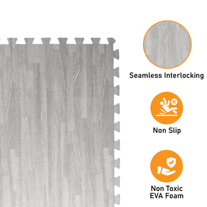 Grey Wood Grain Foam Floor Tiles - Unboxed