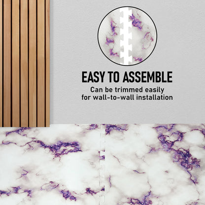 3/8 Inch Thick Interlocking Marble Foam Floor Tiles for Home, Office, Workout Equipment Space, Commercial Areas, Anti-Fatigue Flooring Padding 24x24 in., Purple Marble