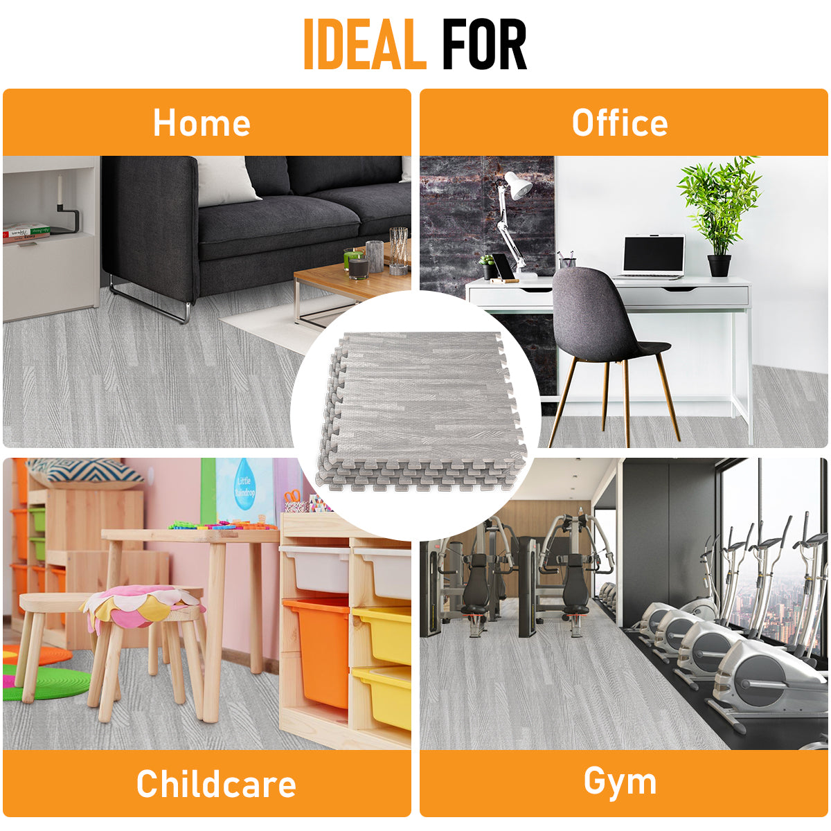 Grey Wood Grain Foam Floor Tiles - Unboxed