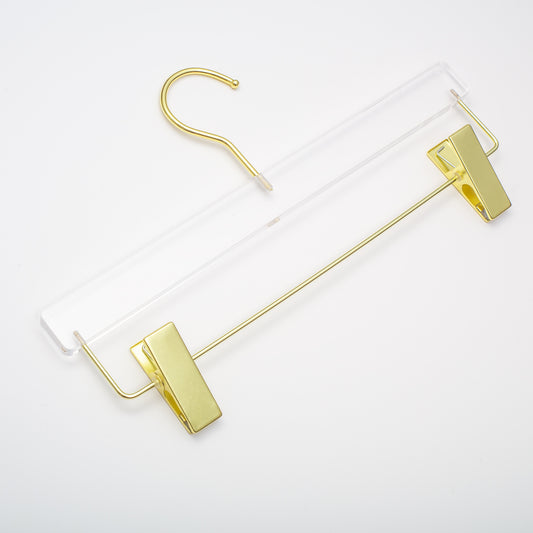 Acrylic Skirt Hanger with Gold Hook, Bar and Clips