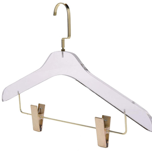 Acrylic Suit Hanger with Gold Hook and Clip